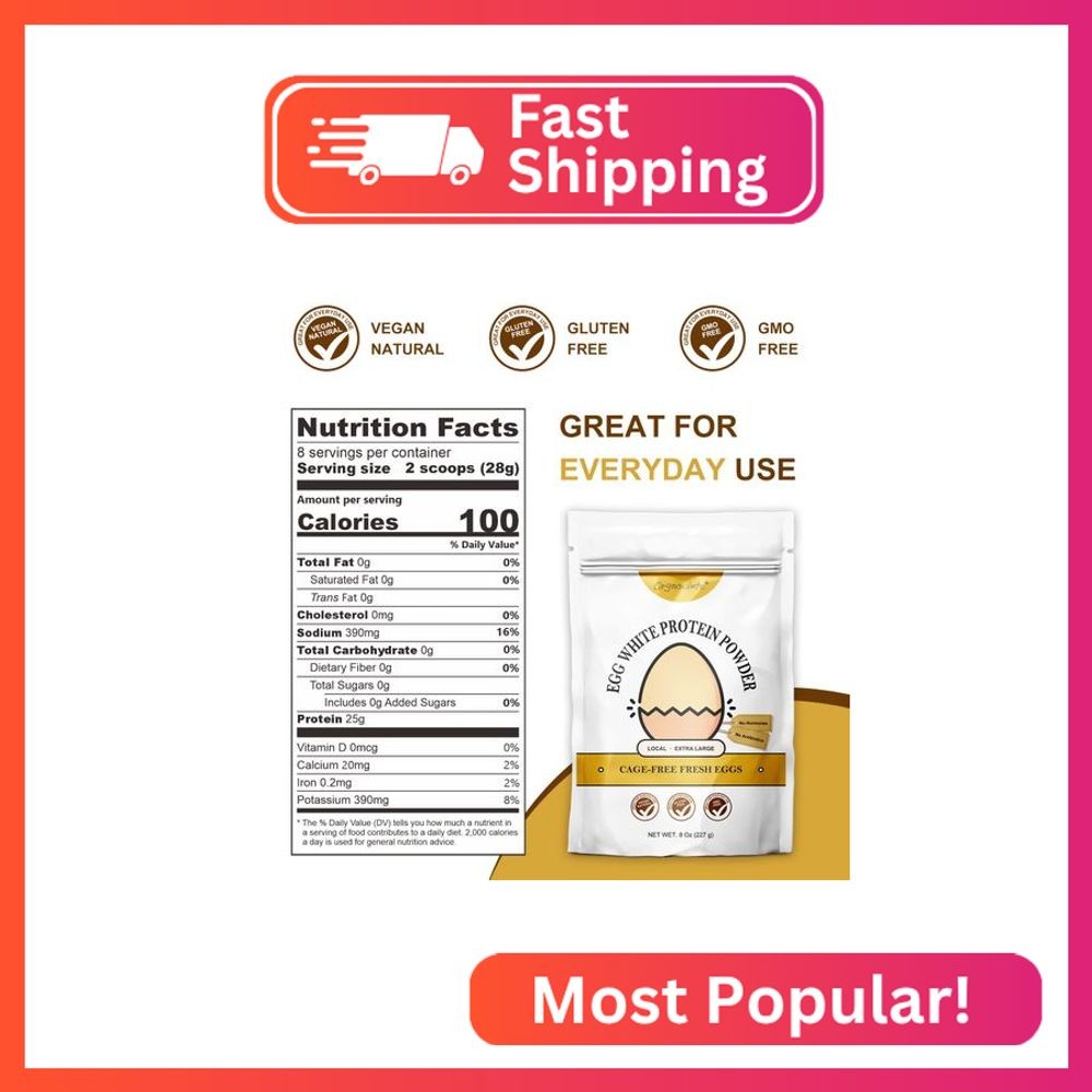 Orgnisulmte Egg White Protein Powder 8 Oz, Pasteurized Dried Egg Whites Protein,