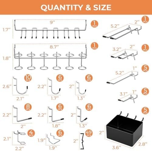 120PCS Pegboard Accessories Organizer Kit, Peg Board Hooks Assortment with Bins