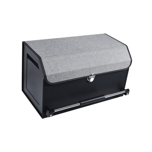 Car Trunk Organizer, Leather Trunk Organizer with Push-pull Handle Large Grey