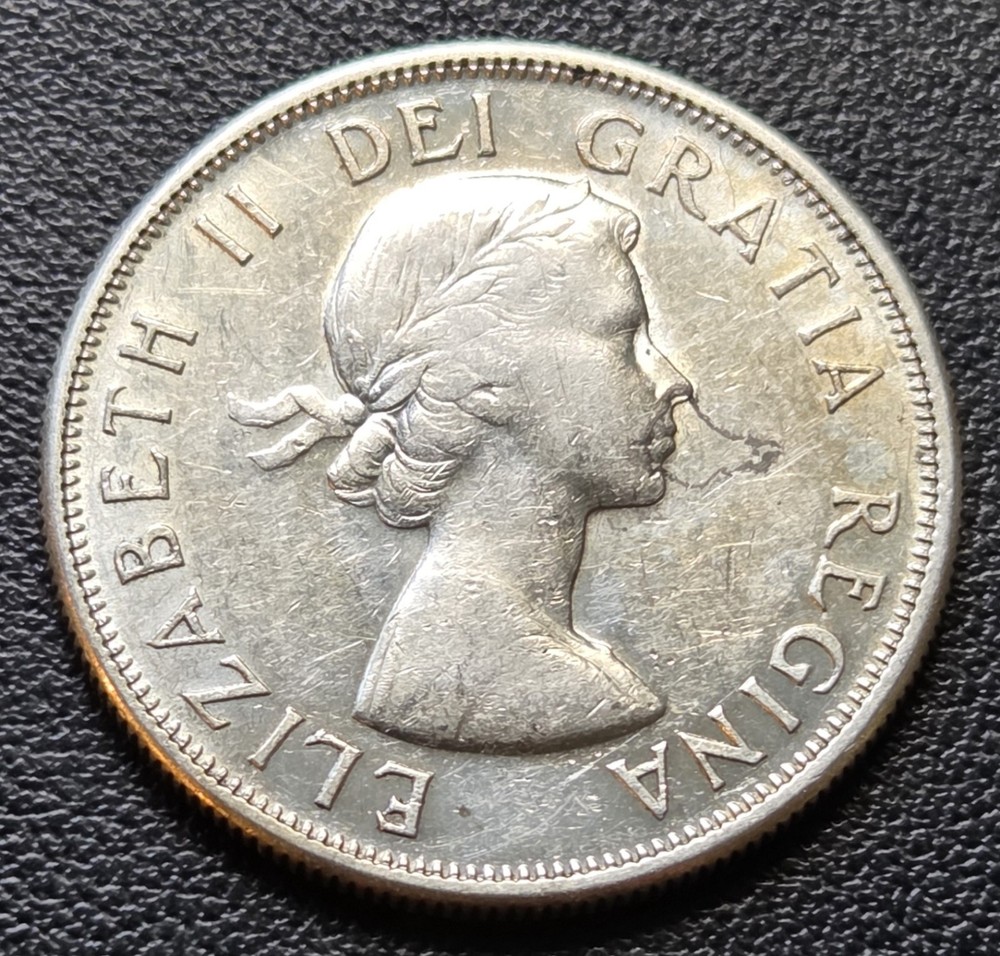1958 Canada Silver 50-Cent Half Dollar Coin - 80% Silver - Great Condition