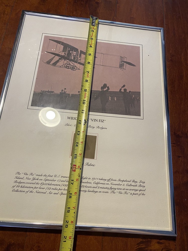 Smithsonian Wright Brothers “Vin Fiz” Original Fabric restoration Framed