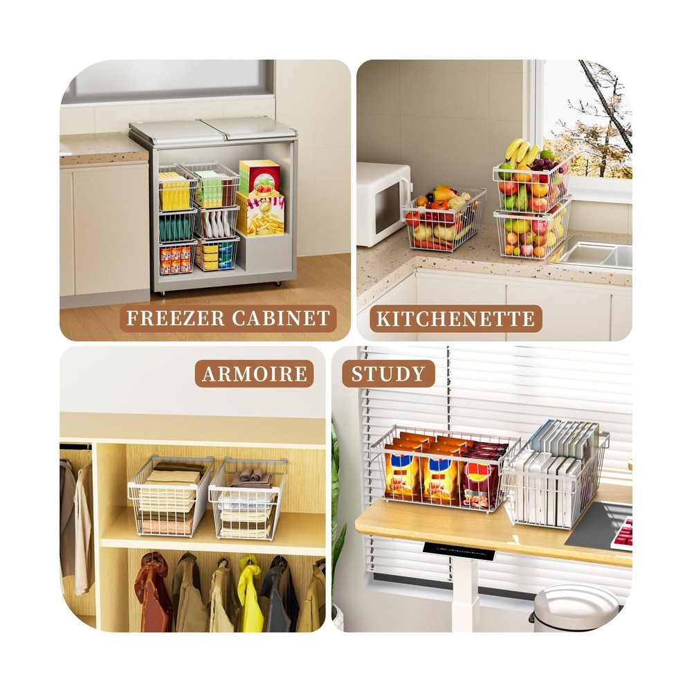 Enhanced Leak-Proof Bottom - Freezer Organizer Bins ，4 Pack Stackable Dee