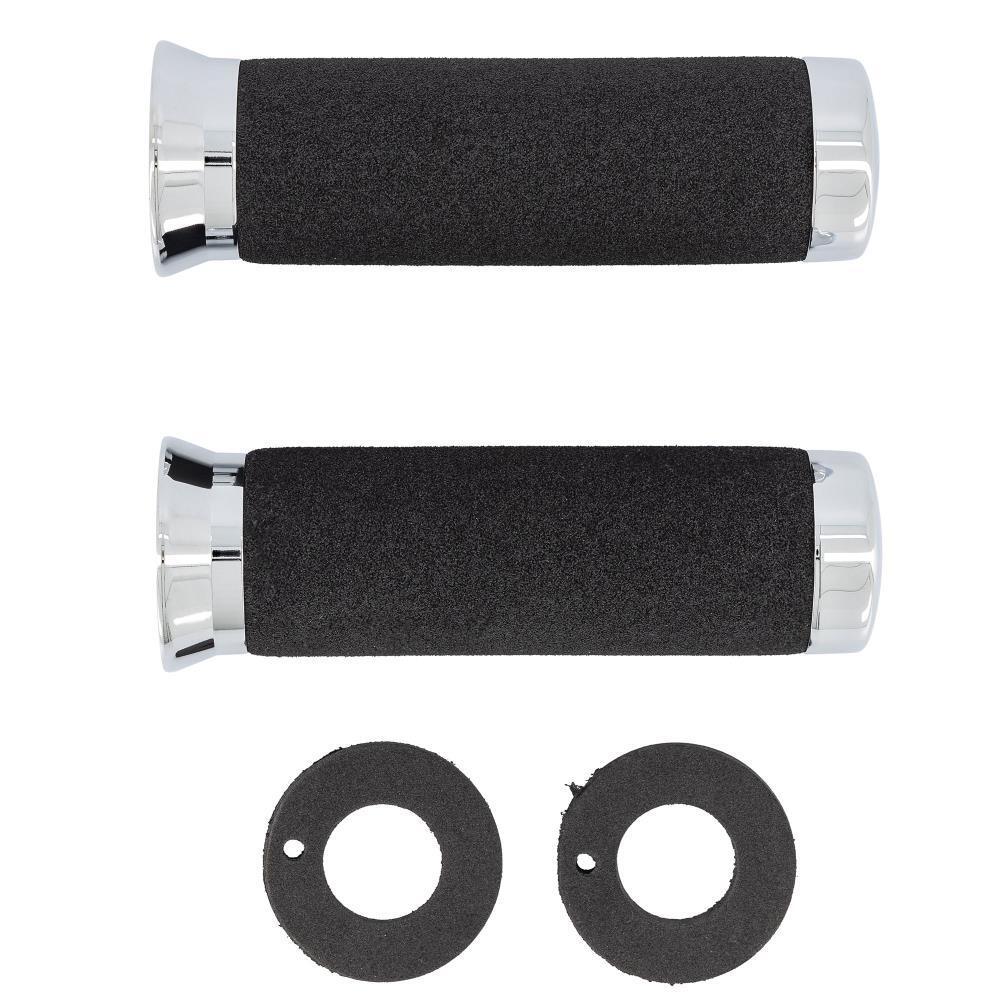 Highway Hawk Grip Covers Handlebar Grips "Moss Rubber" Chrome End Cap 7/8" Handlebar