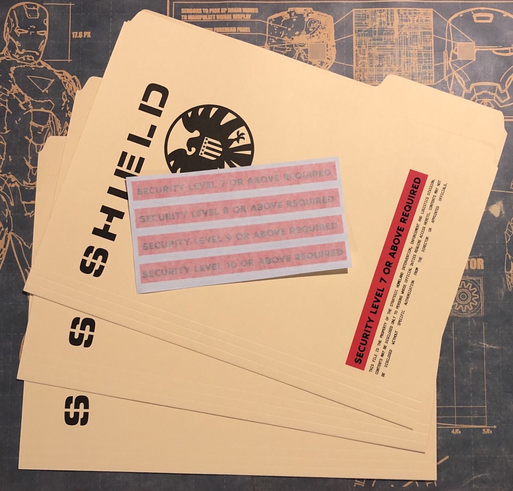 • SHIELD • LEVEL 7 • 3 TAB MANILLA FOLDER SET • COSPLAY PROP • AVENGERS AGENTS •
