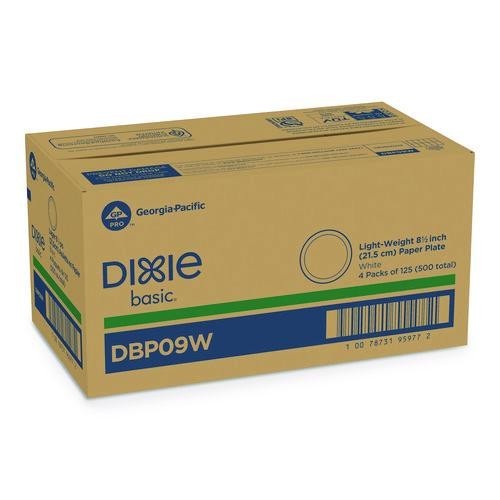 Dixie Paper Dinnerware, Plate, 8.5" dia, White, 125/Pack