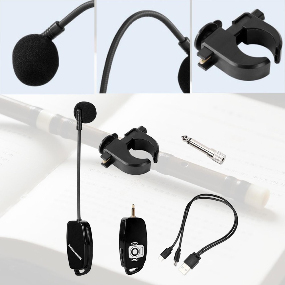 Cordless Flute Microphone 164ft Range Condenser Mic Receiver Transmitter for