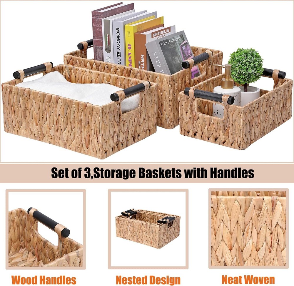 Decorative Nested Crates Wicker Storage Basket,Hand-Woven Water Hyacinth...