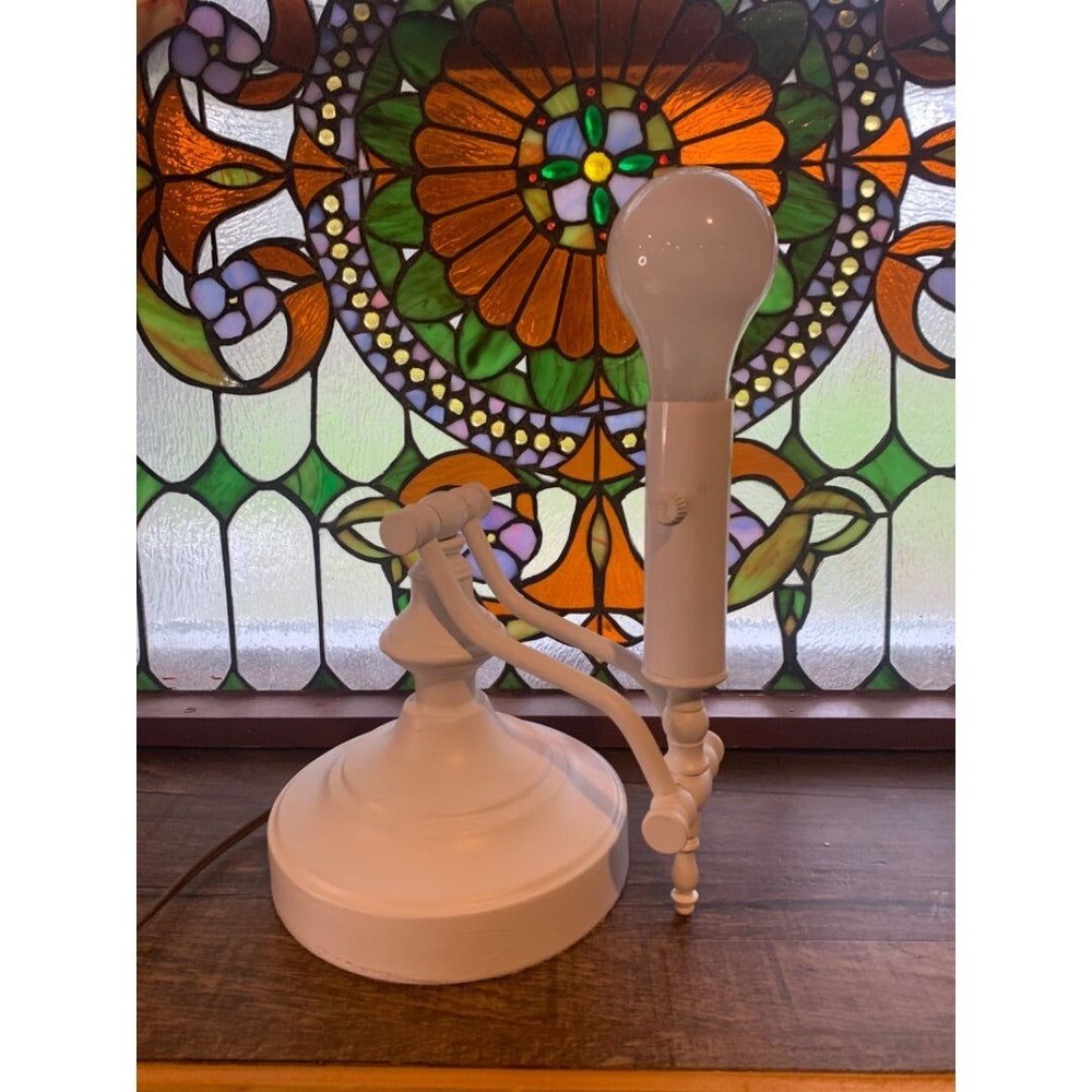 Vintage Painted White Hinged Tabletop Lamp Light Adjustable