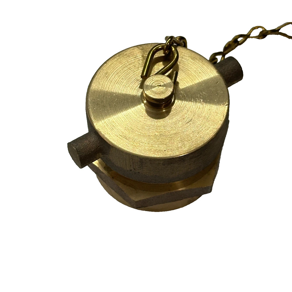 2.5" Brass FDC Set - Fire Hydrant Cap with Chain & Hex Nut Adapter Fitting - New