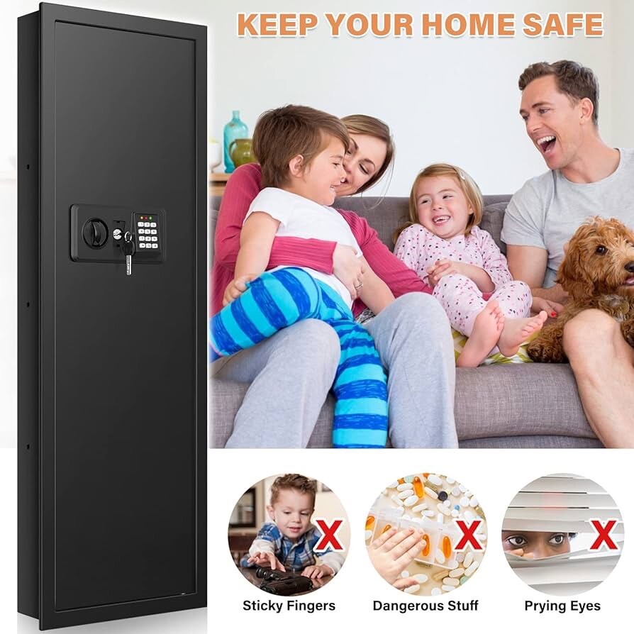 43.3" Tall Fireproof Wall Safes Between the Studs 16" Centers, Electronic Hid...