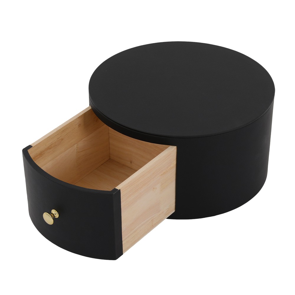 LED Nightstand w/ Black Drawer Side Table with USB & Wireless Charging