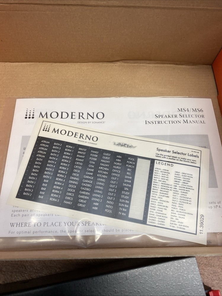 MODERNO ~ 4 - ZONE SPEAKER SELECTOR SWITCH ~ MODEL # MS-4