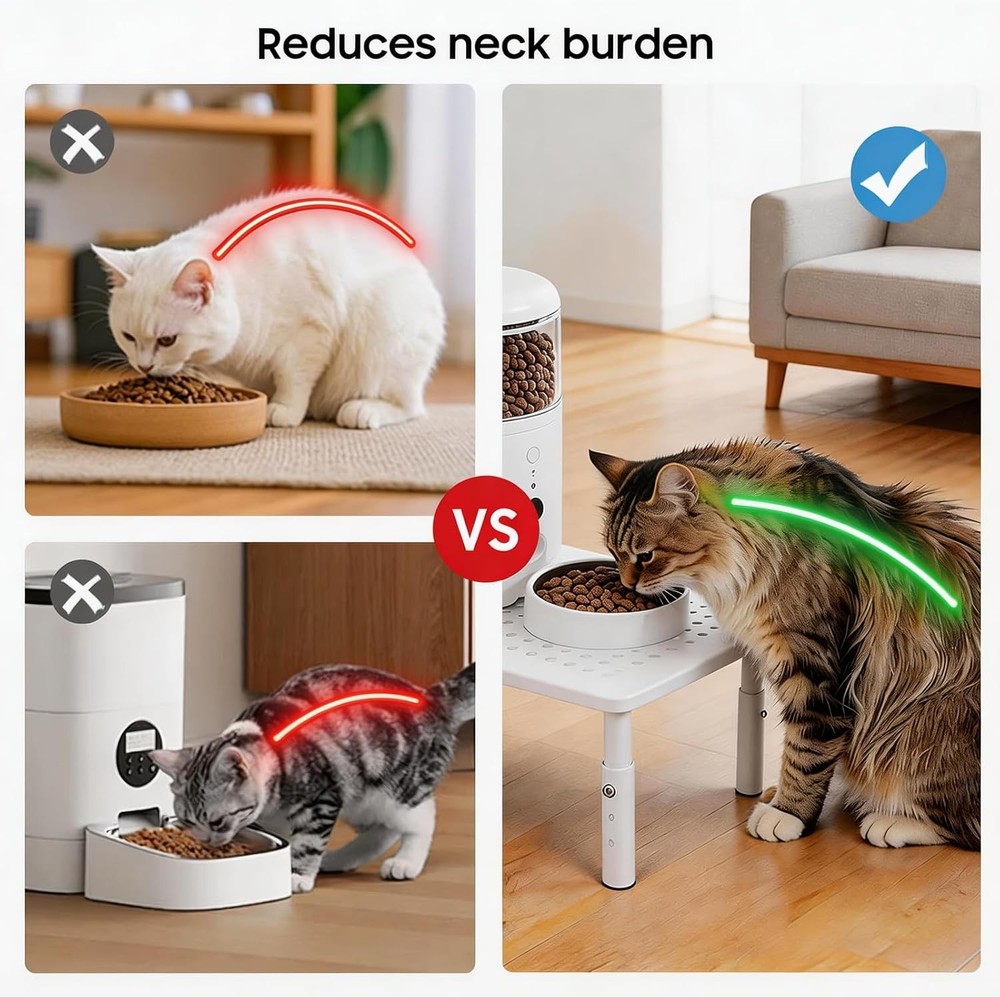 Adjustable Automatic Cat Feeder Stand - Non-Slip Elevated Holder White Only