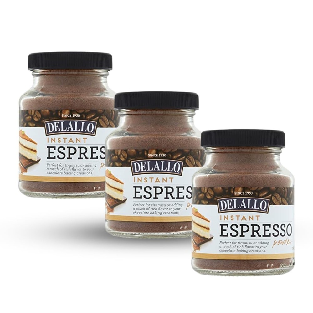DeLallo Instant Espresso Powder, 1.94 Oz. Jar, Baking, Coffee Drinks (3-Pack)