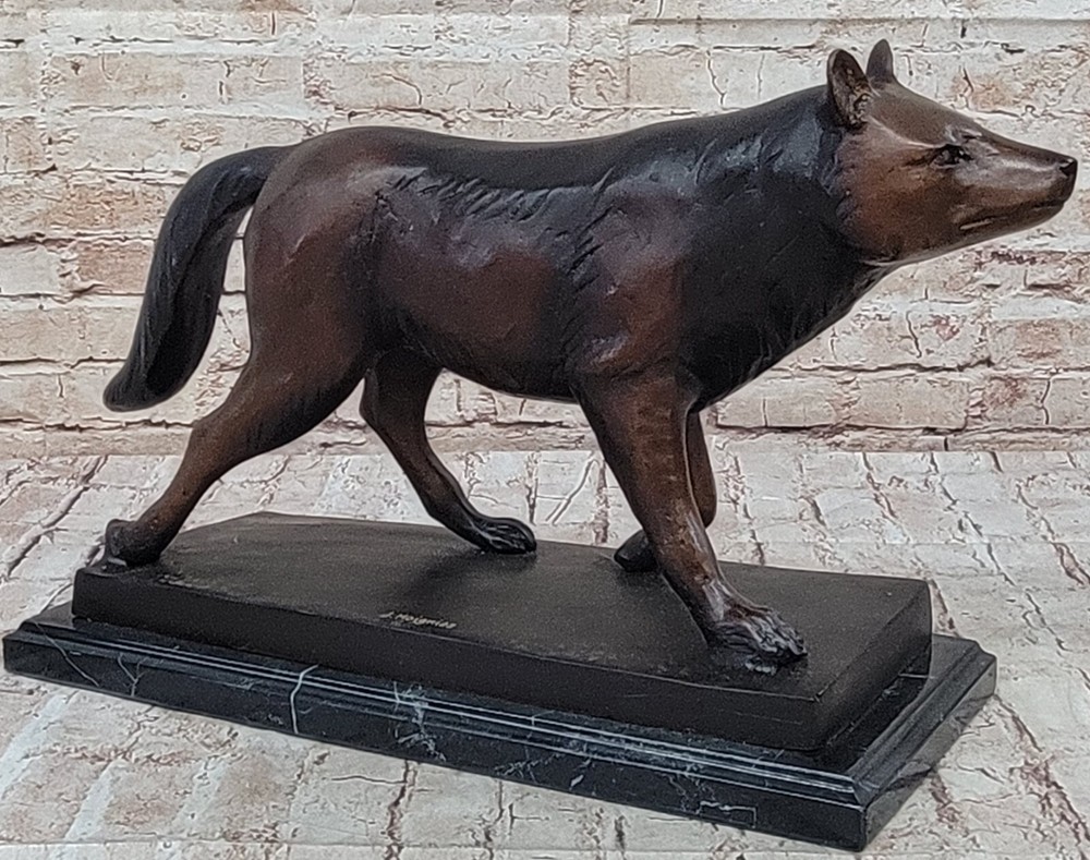 Classic Bronze Wolf Sculpture by Moigniez Handcrafted Modern Artwork
