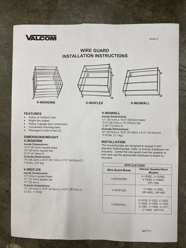 (QTY 2): Valcom Wire Guard For Speaker. V-WGWALL2