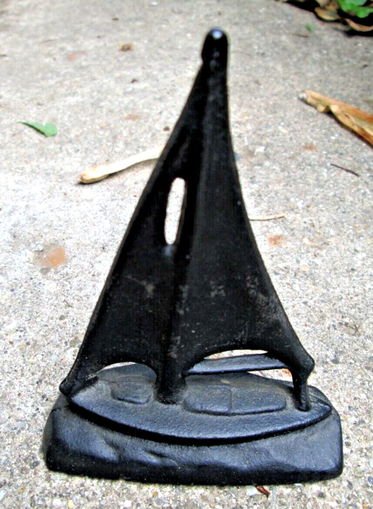 John Wright Signed Small Black Cast Iron Sailboat 3-1/2" Tall
