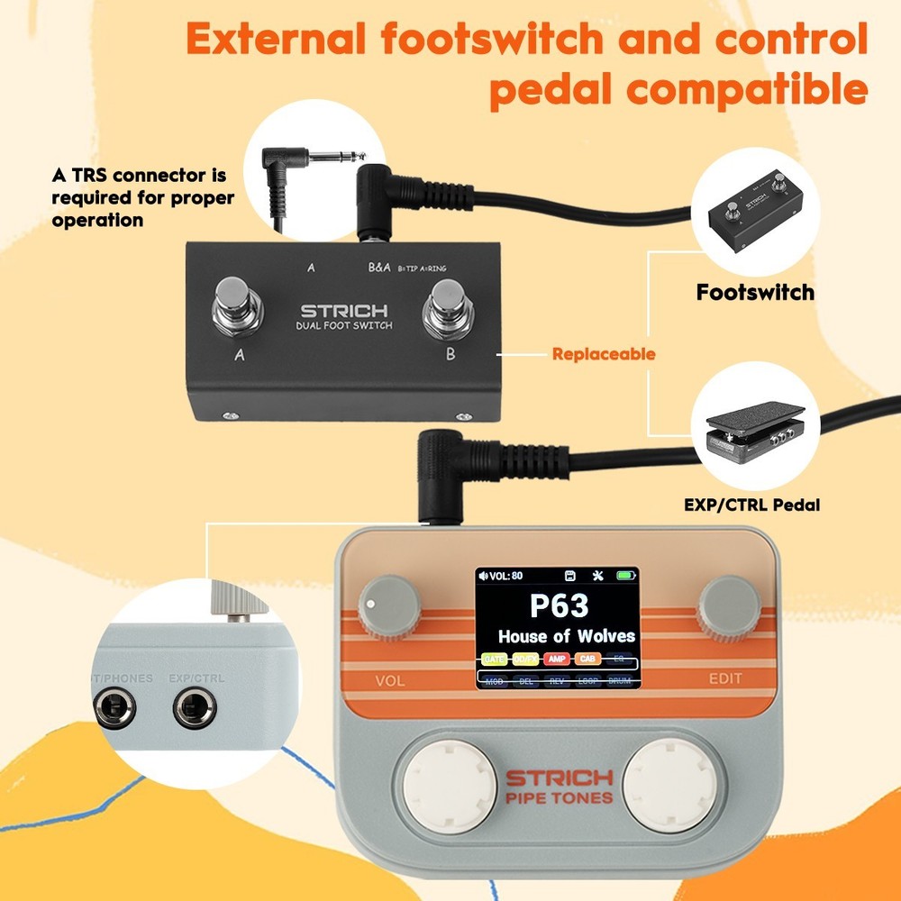 STRICH Pipe Tones Pocket Multi-Effects Processor with Foot Pedal (Gray)