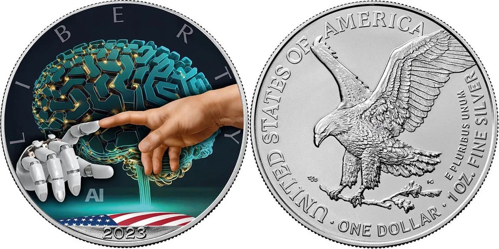 USA 2023 AI COLORIZED #2 CONNECTIVITY SILVER EAGLE COIN