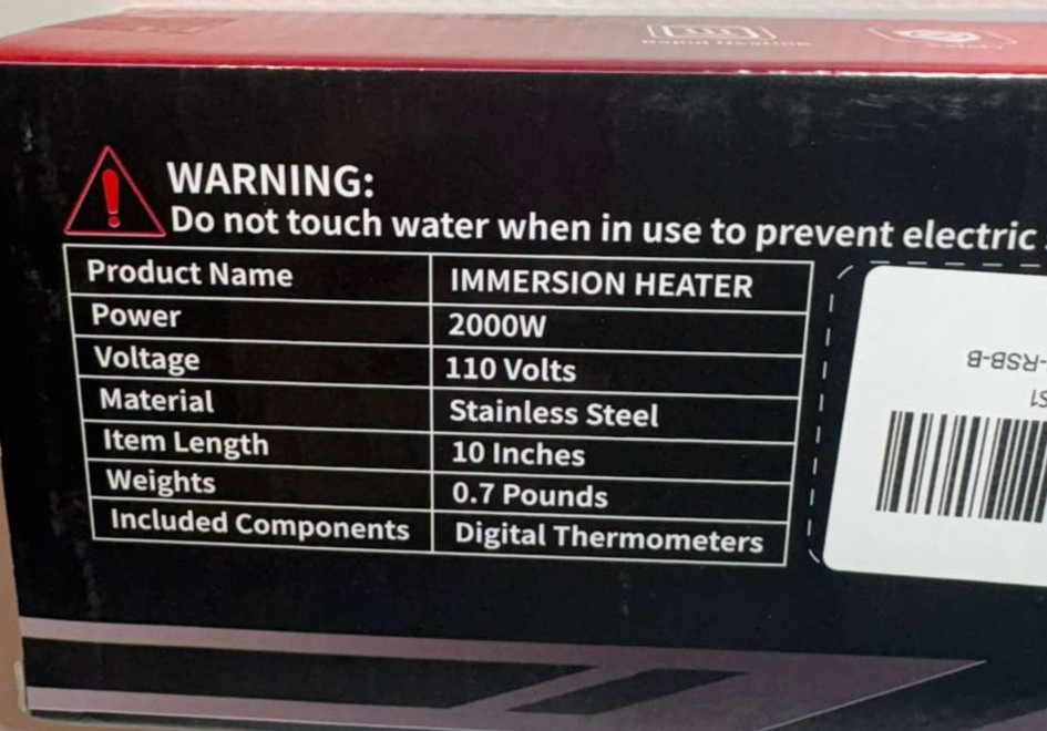 COITUER KOIRE Portable Water Heater For Buckets Tubs 2000W Immersion Heater Wit