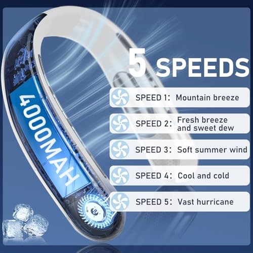 Portable Neck Fan Personal 4000mah Bladeless Cooling Neck Fan Blow Cold Air