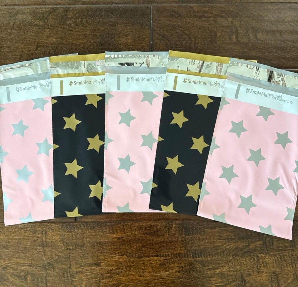 25 OR 50 Pack - 6x9" Gold/Silver Stars 2 Patterns Designer Poly Mailers!