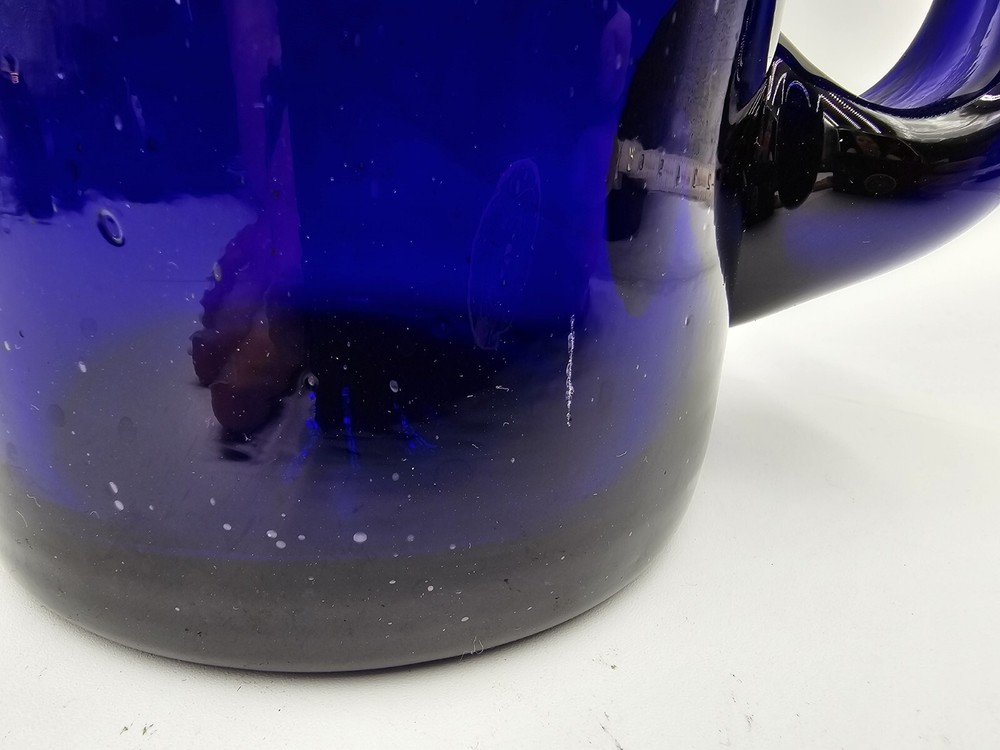 Hand Blown Cobalt Blue Glass Pitcher 9”