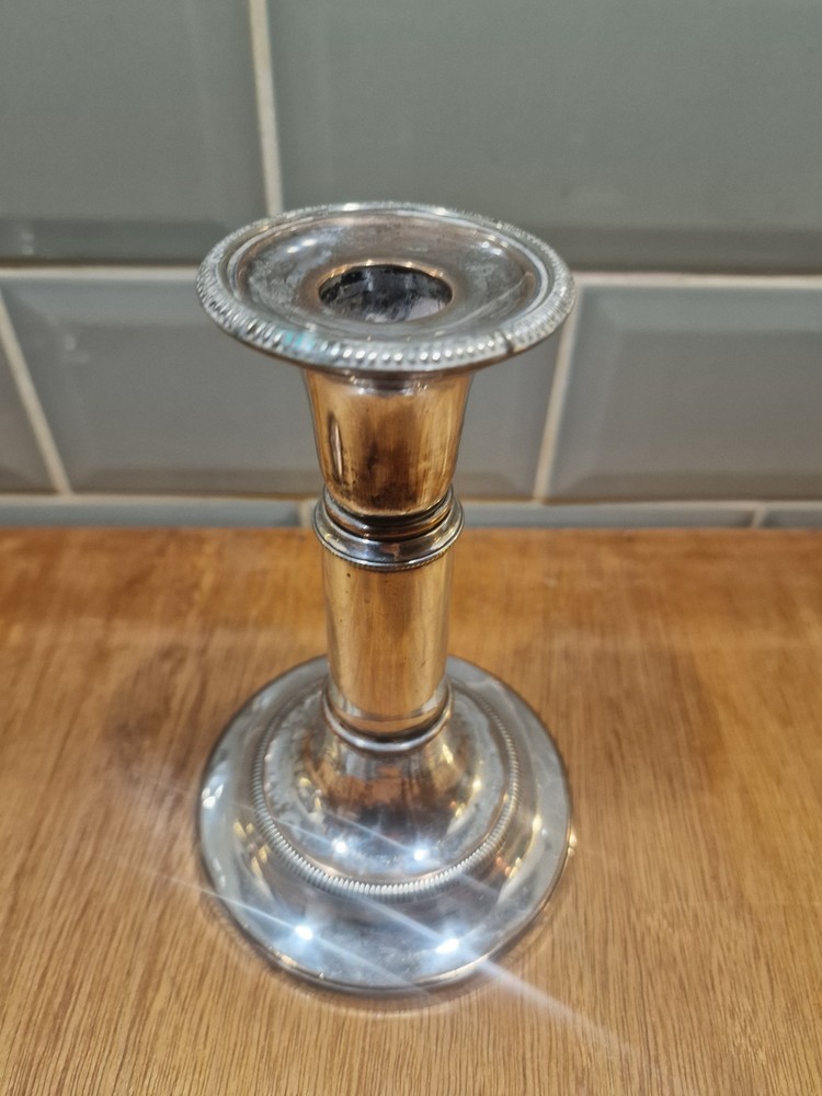 Pair Antique Silver Plated Neoclassical Candlesticks