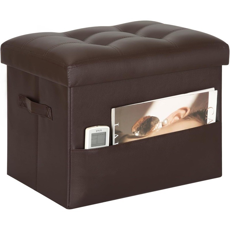 Storage Ottoman Foot Rest Stool Foldable Leather Footstool Storage Bench New