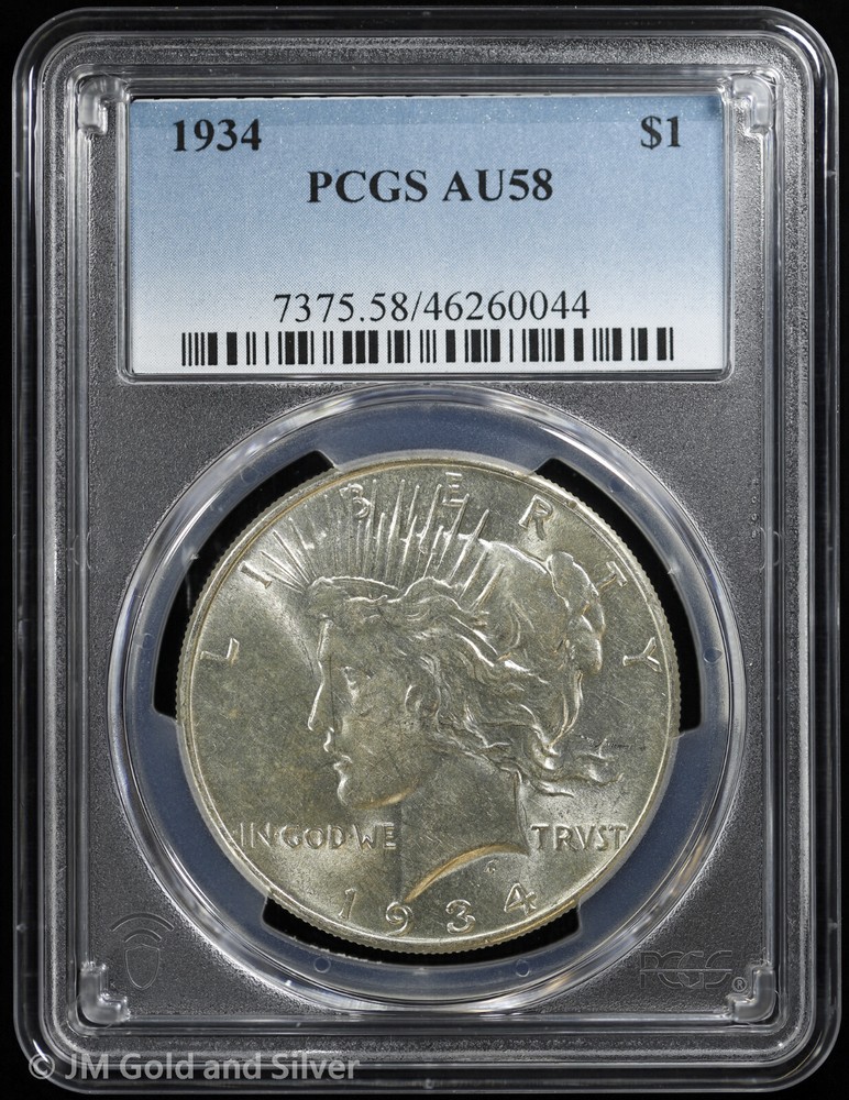 1934-P $1 Peace Silver Dollar PCGS AU 58