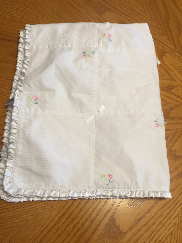 Carters White Patchwork Baby Blanket White Square Embroidered Flowers