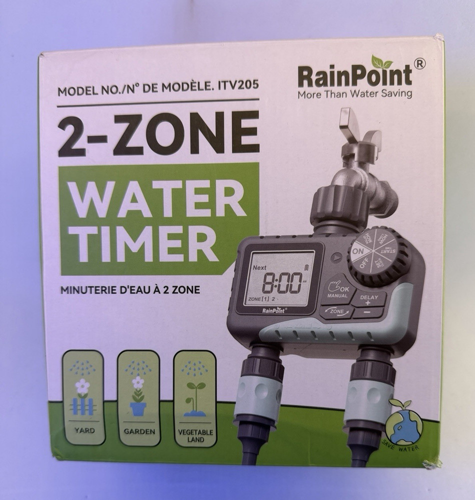 RainPoint 2-Zone Water Timer ITV205 Automatic Garden Hose Irrigation Controller