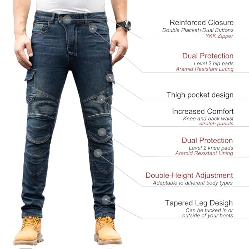 CTBQiTom Motorcycle Pants for Men with Protective Lining for 36 Regular Blue