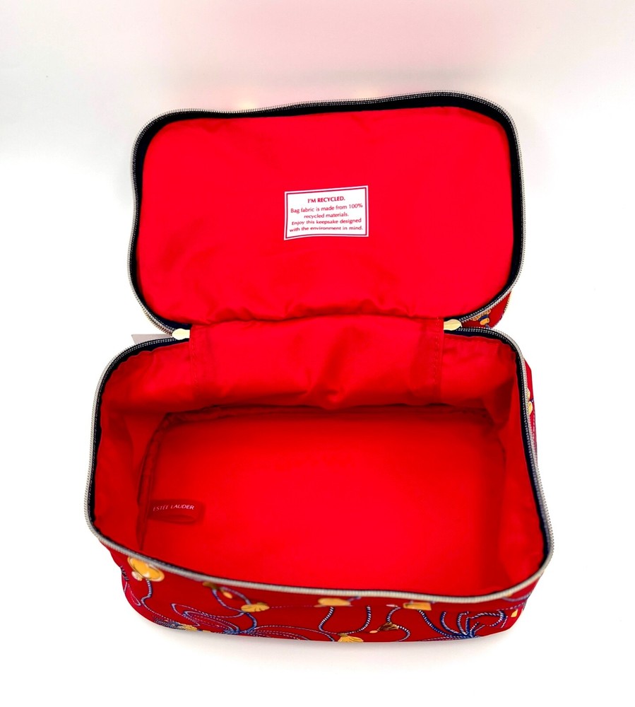 Estee Lauder Double Layer Makeup Train Case Bag with Handle & Build in Mirror