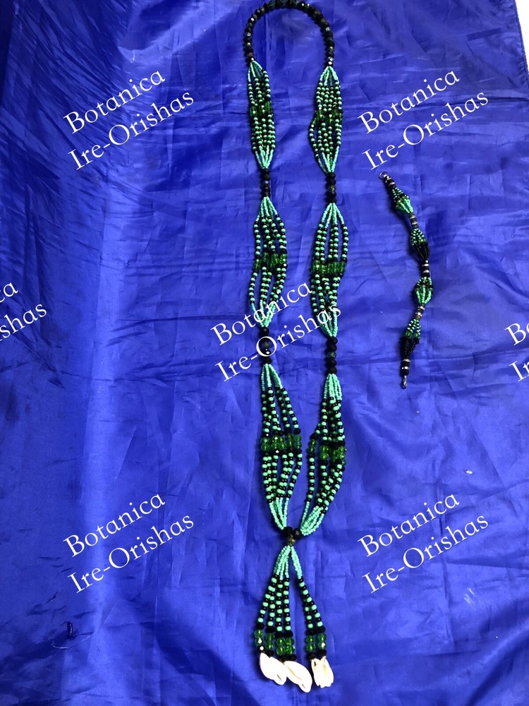 Juego de Collar e ilde de Ogun Oggun cabecero en cristal religion yoruba ifa