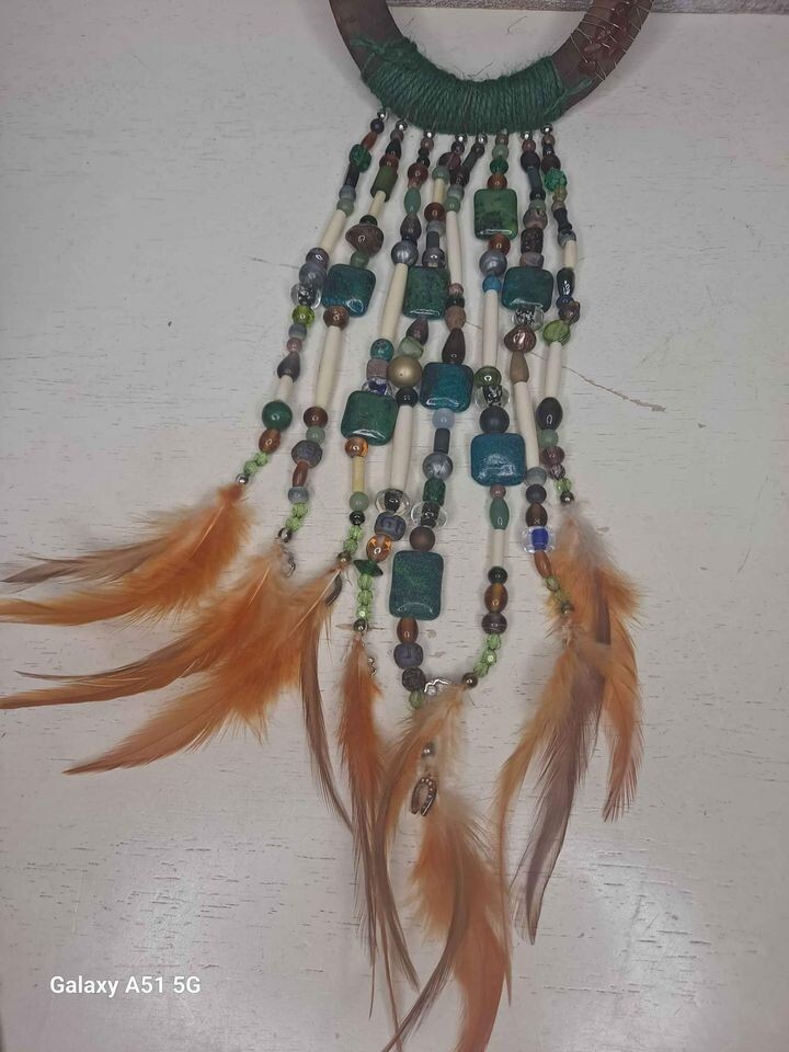 Rustic Horseshoe Bead Feather Wall Hanging Country Cowboy Decor