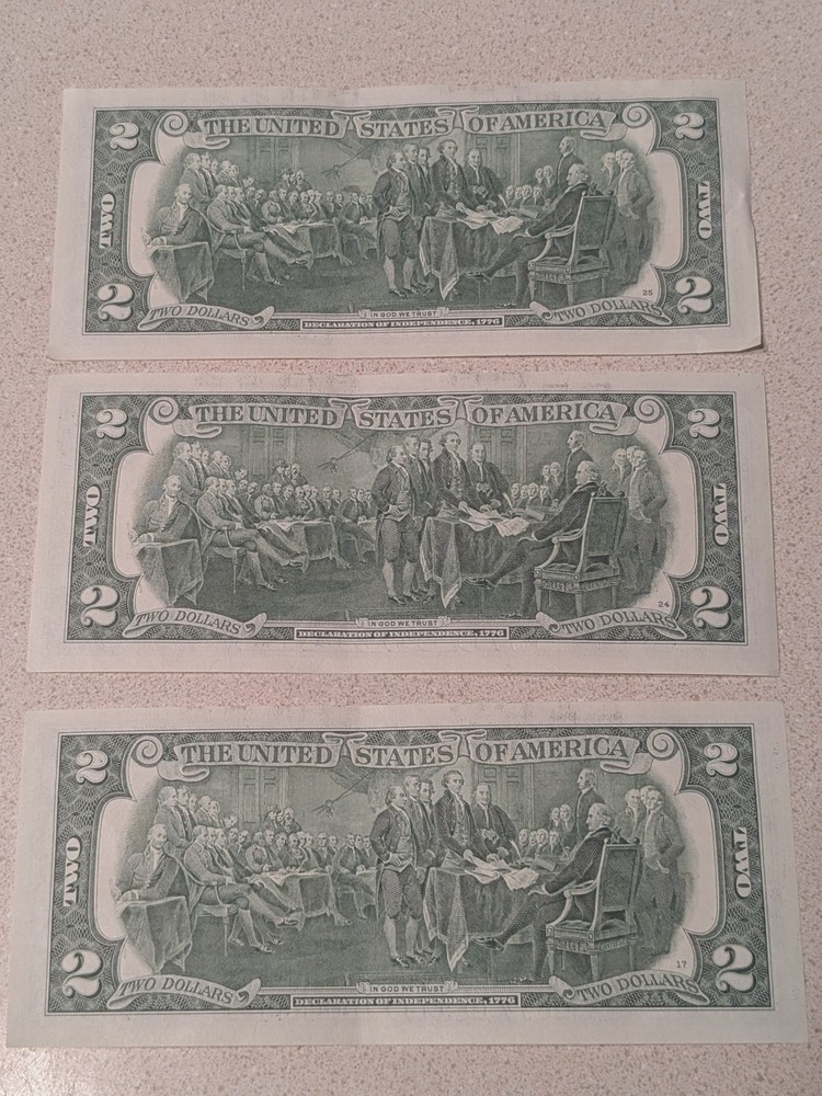Lot Of 3 Two Dollar Bills Series 2017A $2 Sequential Notes