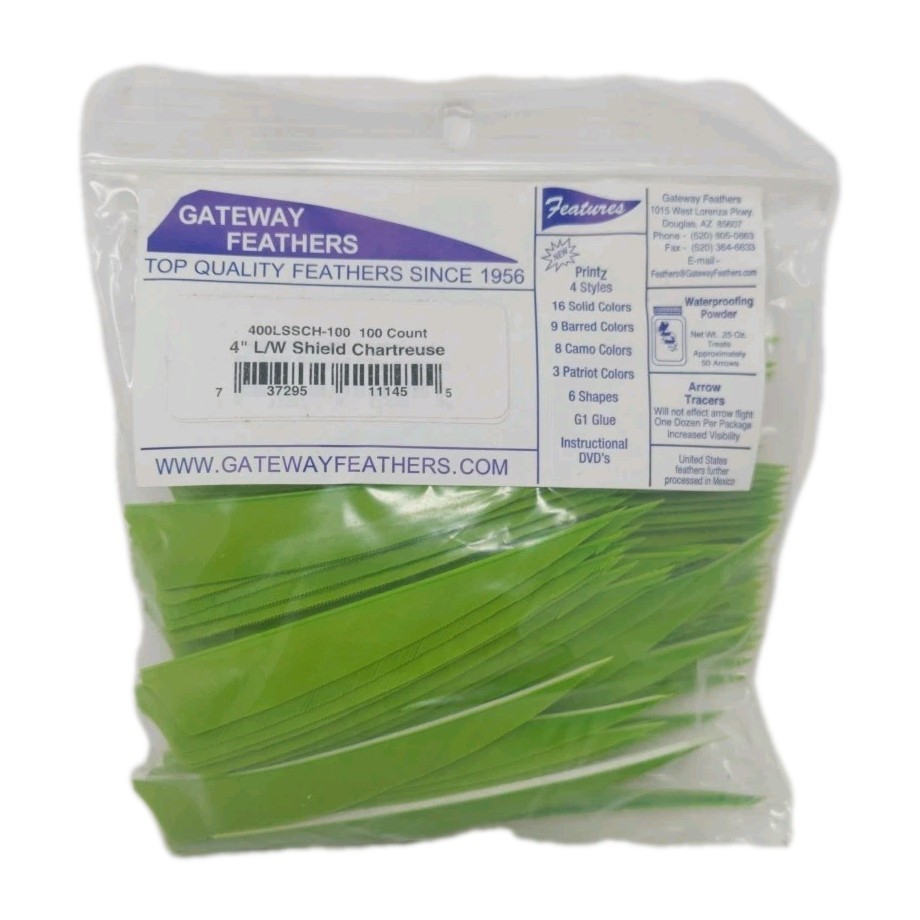 100 Pack Gateway Feathers 4" Left Wing: Shield Chartreuse Green 400LSSCH-100