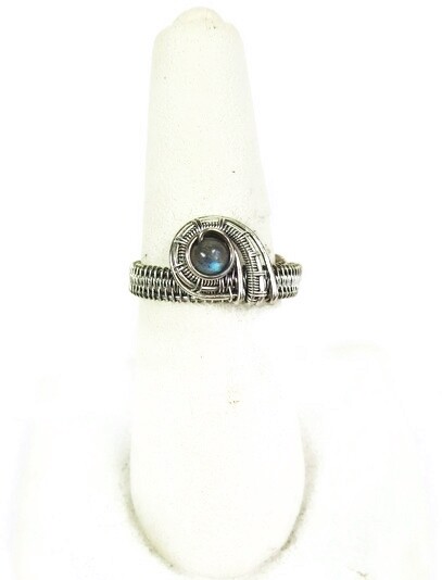 Labradorite Adjustable Ring, Woven in Sterling Silver Wire