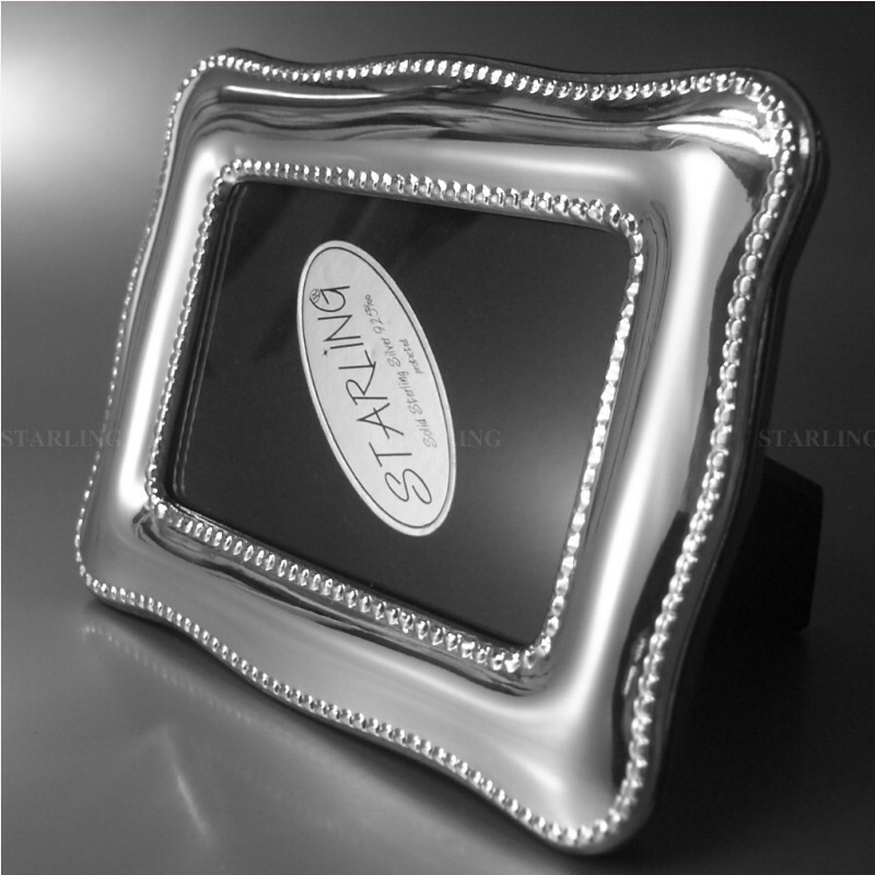 Photo Frame Chippendale Pearl Edge Solid 925 Sterling Silver Mahogany Back(V2)