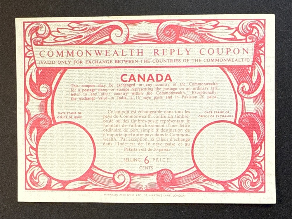 CANADA 6 Cents Unused Commonwealth Reply Coupon IRC