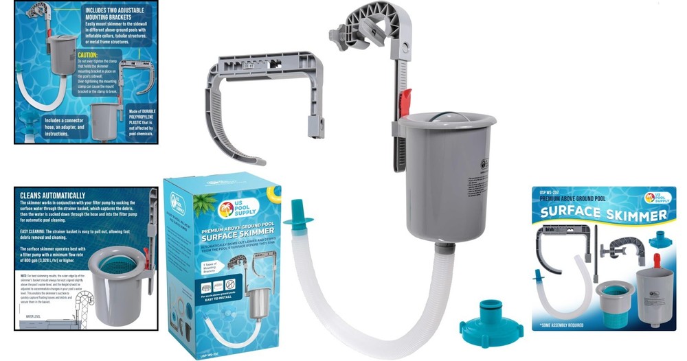 Teal Pool Skimmer - Automatic Debris Cleaner, Wall-Mount, Suction Action