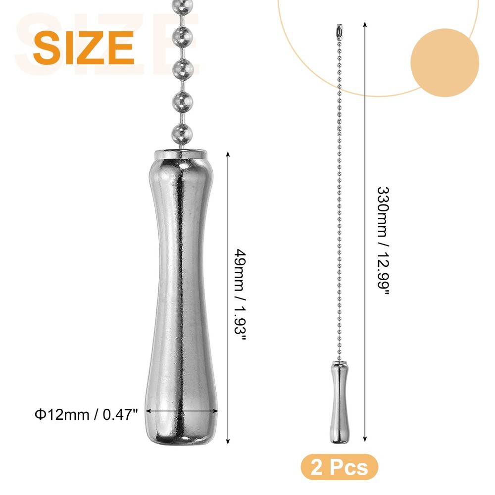2Pcs 13" Alloy Ceiling Fan Pull Chain Handle Pendant, Silver Tone