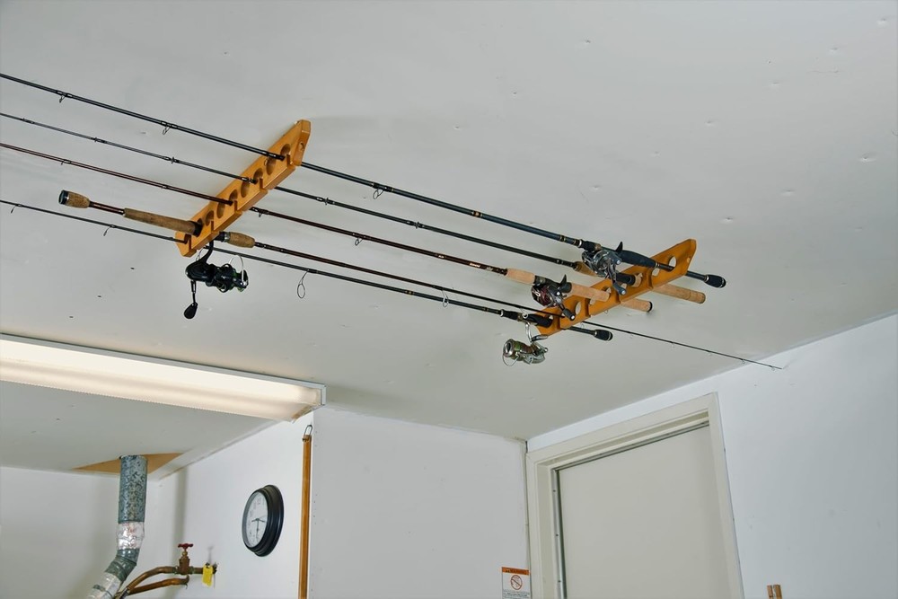 Solid Pine Horizontal Ceiling Rack for Fishing Rod Storage Holds up to 9 Fish...