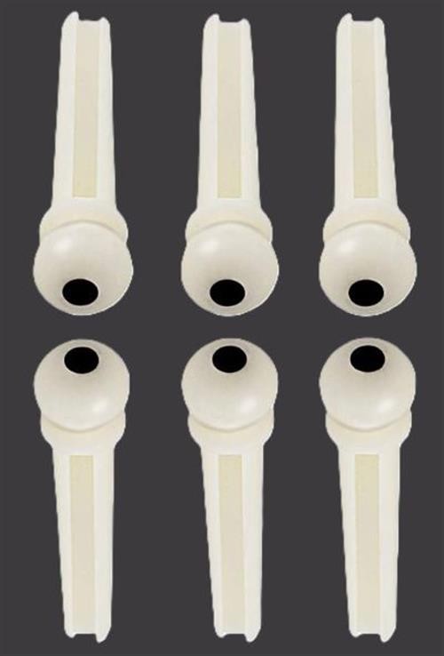 Allparts Plastic Bridge Pins, White with Black Dot, 6pc