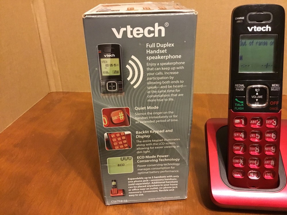 Red VTECH Cordless CS6719-16 Phone System Caller ID / Waiting Tested & Working