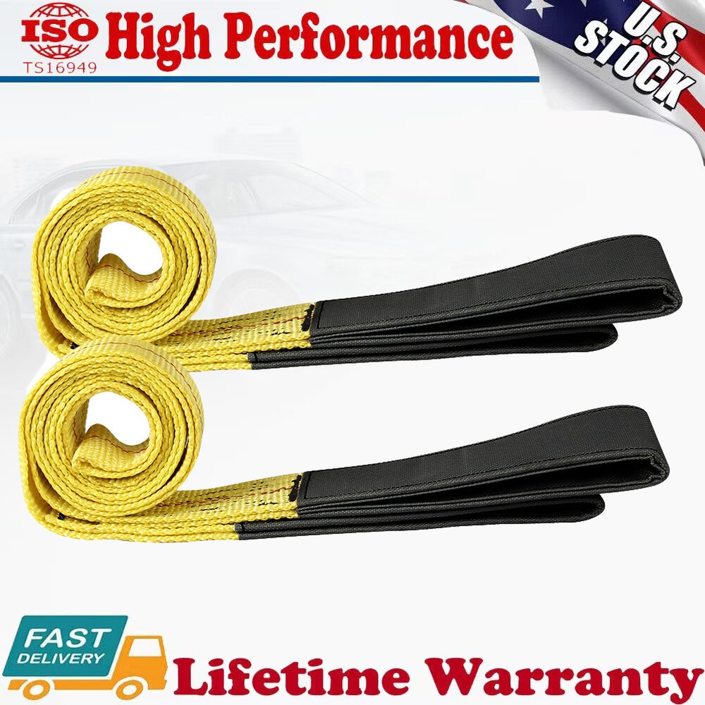 2Pc 6'x2" Nylon Web Lifting Tow Strap 3000 Lbs Load Capacity & 9000 Lbs Breaking