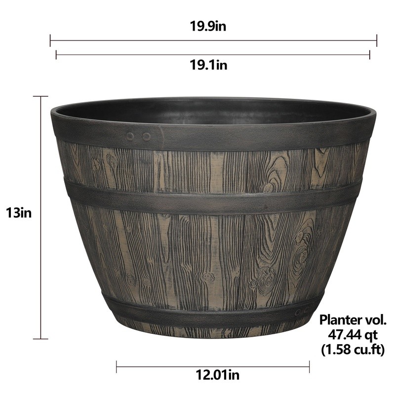 Rustic Whiskey Barrel Planter Recycled Plastic Drainage UV Resistant Lightweight
