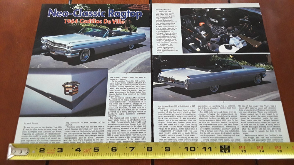 1964 CADILLAC DeVILLE CONVERTIBLE  ORIGINAL  1990 ARTICLE