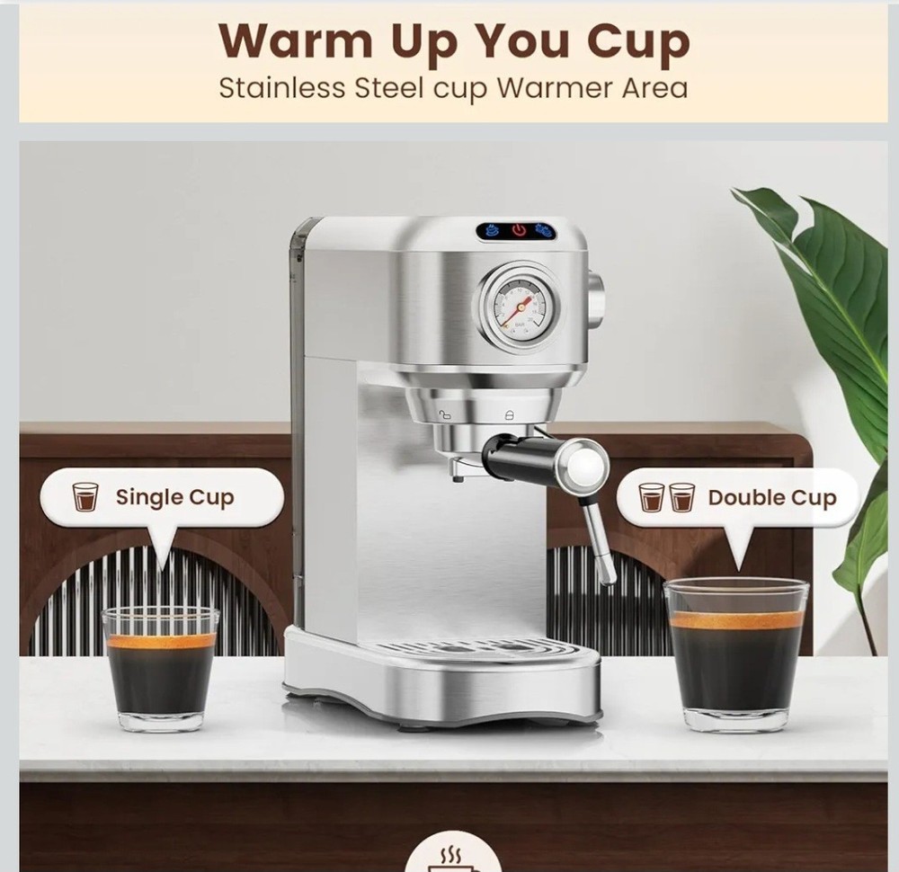 Espresso Machine 20 Bar, Compact Espresso Maker, Stainless Steel Expresso Coffee